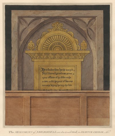 Messingplatte für John Burnell aus der Kirche von Drayton von Daniel Lysons