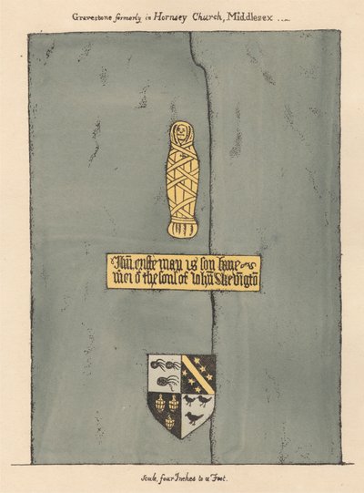 Messingplatte für John Skevington aus der Kirche von Hornsey von Daniel Lysons