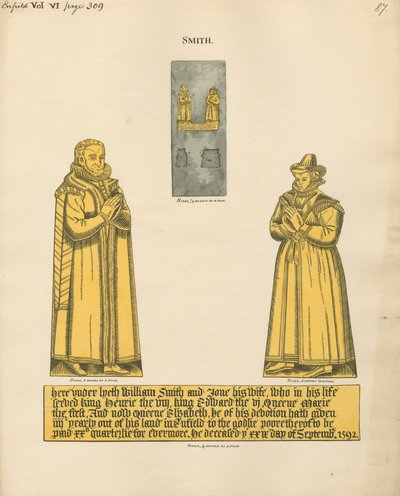Messingplatte für William und Jane Smith aus der Kirche von Enfield von Daniel Lysons
