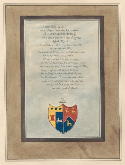 Gedenkstätte für David Garrick aus der Kirche von Hampton von Daniel Lysons
