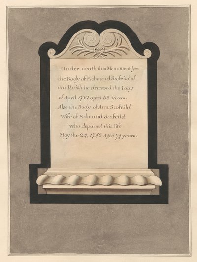 Gedenkstätte für Edmund Scofield und seine Frau Ann aus der Kirche von Cowley von Daniel Lysons