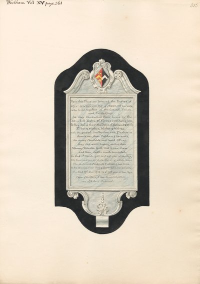 Gedenkstätte für Henry und Penelope Colchester und vier Kinder und zwei Enkelkinder aus der Kirche von West Ham von Daniel Lysons
