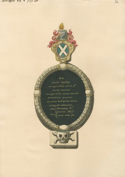 Denkmal für Jacob Hawley aus der Brentforth-Kirche von Daniel Lysons
