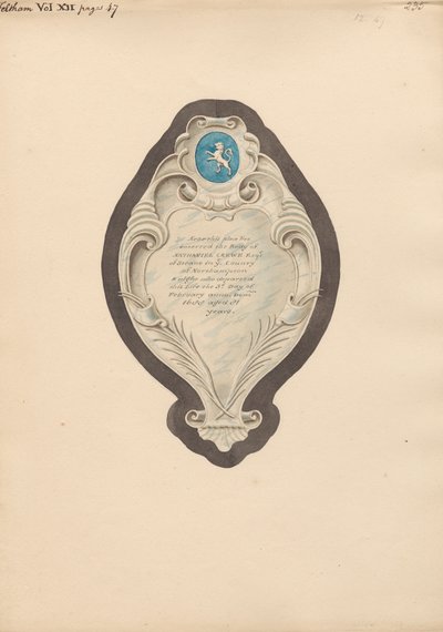 Denkmal für Nathaniel Crewe aus der Kirche von Feltham von Daniel Lysons