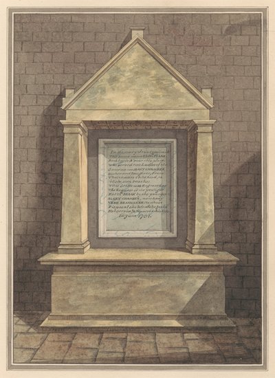 Gedenkstätte für zwei Cousinen, beide namens Elizabeth Isaak, aus der Kirche von Hanworth von Daniel Lysons
