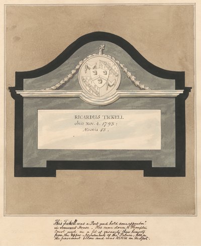 Denkmal für einen Dichter, Richard Tickell aus der Kirche von Hampton von Daniel Lysons