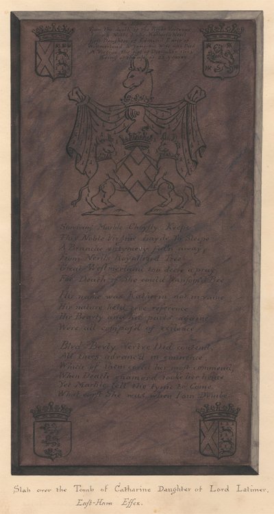 Grabplatte über dem Grab von Catherine, Tochter von Lord Latimer, aus der Kirche von East Ham von Daniel Lysons
