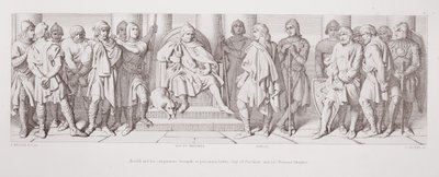 Harold und seine Gefährten als Gefangene vor Guy von Ponthieu und seine normannischen Ritter, aus 