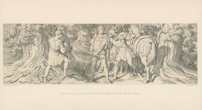 William, in seinem Jagdgebiet in Rouen, erhält Nachricht von Tostig über Harolds Krönung von Daniel Maclise