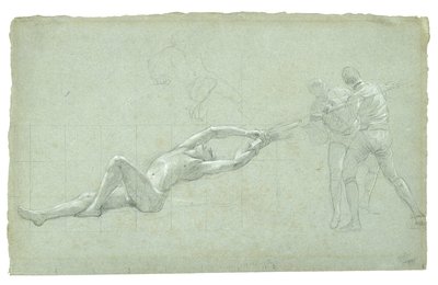 Studie für Die Belagerung von Gibraltar (Studie einer geretteten Figur und zwei Figuren, die an einem Ruder ziehen), 1785-1786 von Daniel Mytens