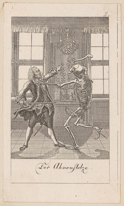 Ahnenstolzer, Blatt 9 der Folge „Der Totentanz“ von Daniel Nikolaus Chodowiecki