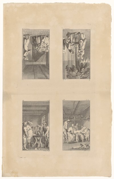 Blatt 1-4 zu Pestalozzis Lienhard und Gertrud von Daniel Nikolaus Chodowiecki