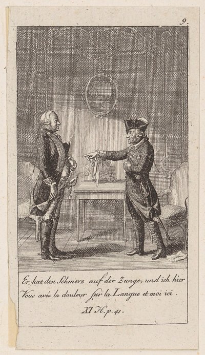 Blatt 9 zu den "Anekdoten und Charakterzügen Friedrichs des Zweiten, Königs von Preußen" von Daniel Nikolaus Chodowiecki