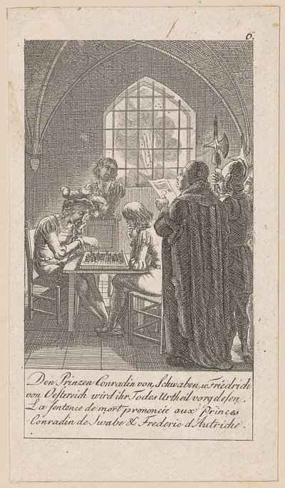 Todesurteil der Prinzen Konradin von Schwaben und Friedrich von Österreich, Blatt 6 der Folge „Ältere, mittlere und neuere Geschichte“ von Daniel Nikolaus Chodowiecki