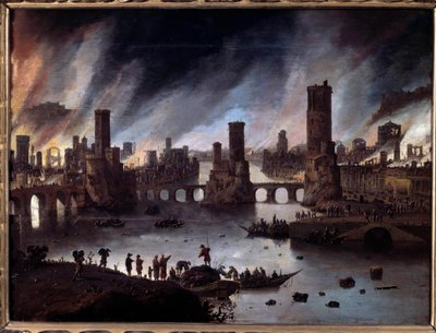 Ansicht des Brandes von Troja von Daniel van Heil