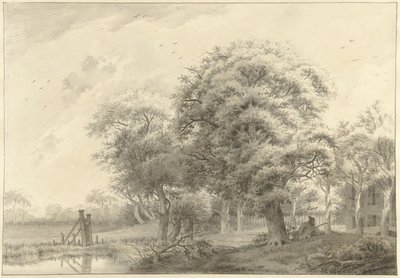 Landschaft mit im Hintergrund ein im neoklassizistischen Stil erbautes Landhaus von Daniël Kerkhoff