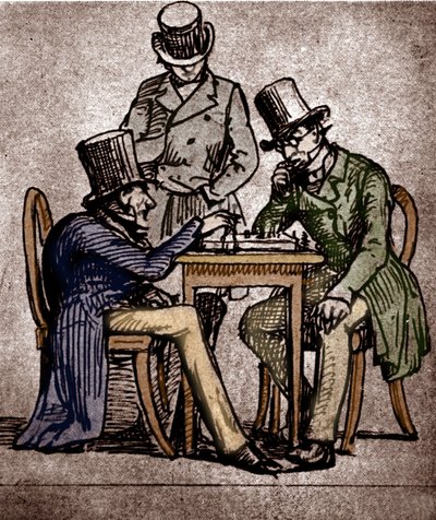Soren Kierkegaard spielt Schach (Feder und Tinte mit Waschung auf Papier) von Danish School