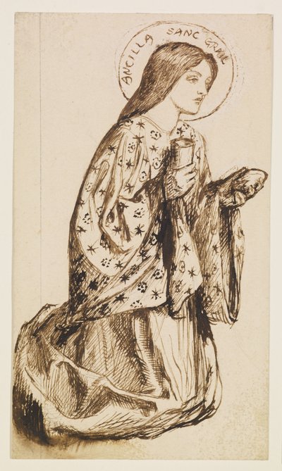 Launcelot am Schrein des Heiligen Grals - Studie für Der Engel des Heiligen Grals von Dante Gabriel Rossetti
