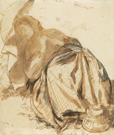 Porträt von Elizabeth Siddal, ruhend, mit Sonnenschirm von Dante Gabriel Rossetti