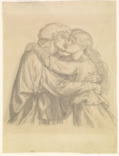Die gesegnete Damozel - Studie von zwei sich umarmenden Liebenden von Dante Gabriel Rossetti