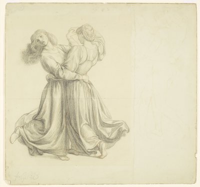Die Laubenwiese - Draperiestudie für die zwei tanzenden Mädchen von Dante Gabriel Rossetti