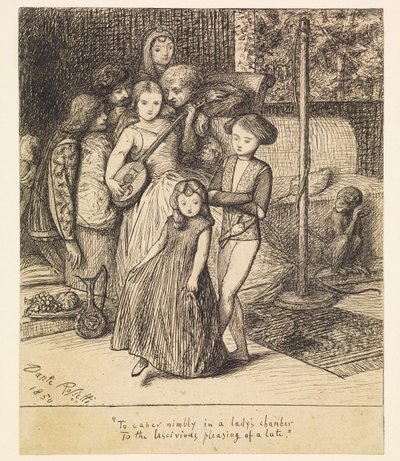 Behände im Gemach einer Dame zum wollüstigen Wohlklang einer Laute herumzuspringen von Dante Gabriel Rossetti