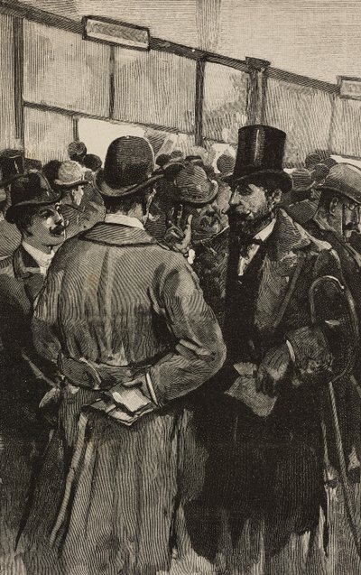 Bankschalter während des Skandals der Römischen Bank (Banca Romana), Rom, Italien (Stich nach Zeichnung von Dante Paolocci, aus L