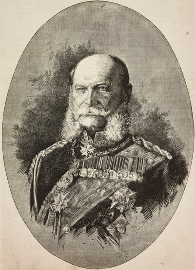 Kaiser Wilhelm I. von Deutschland (1797-1888) im Jahr 1887, Gravur nach Zeichnung von Dante Paolocci, aus L
