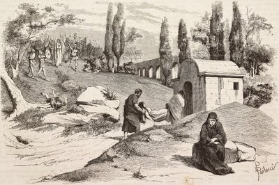 Im unheilvollen Lager, Rom Vaincue von Alexandre Parodi, Akt V, Gravur von Dante Paolocci nach Skizzen von Zandomenico, aus L