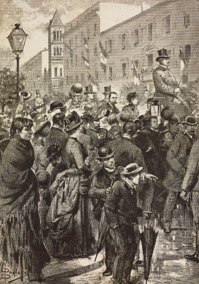König Umberto I und Königin Margherita kehren von ihrem Besuch in Neapel zurück, das von Cholera heimgesucht wurde, Rom, Italien von Dante Paolocci