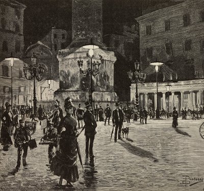 Piazza Colonna beleuchtet mit elektrischem Licht, Rom, Italien von Dante Paolocci