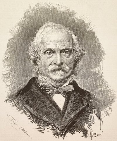 Porträt von Terenzio Mamiani (1799-1885), italienischer Politiker und Schriftsteller, Gravur nach einer Zeichnung von Dante Paolocci und einem Foto von Della Valle, aus L