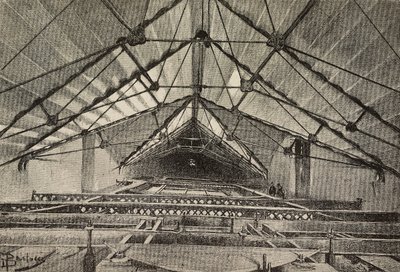 Dach und das Metallfachwerk, das die Decke stützt, neuer Arm der Erzbasiliika St. Johannes im Lateran, Rom, Italien, Zeichnung von Dante Paolocci, Gravur aus L
