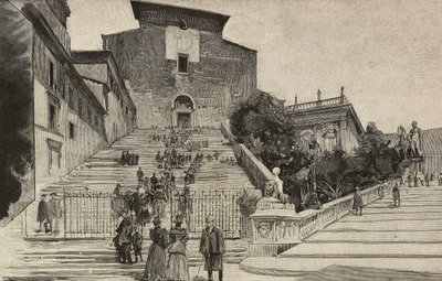 Ansicht der Basilika Santa Maria in Aracoeli, Rom, Italien (Stich nach einer Zeichnung von Dante Paolocci) von Dante Paolocci