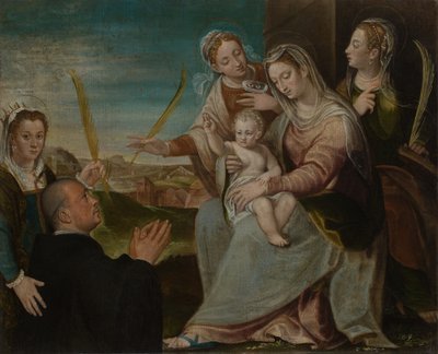 Jungfrau und Kind mit den Heiligen Katharina, Lucia, Justina von Padua und einem Benediktinermönch von Dario Varotari the Elder
