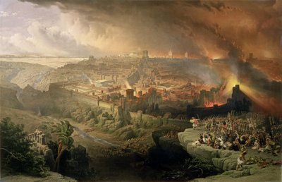 Die Zerstörung Jerusalems im Jahr 70 n. Chr., graviert von Louis Haghe von David (after) Roberts