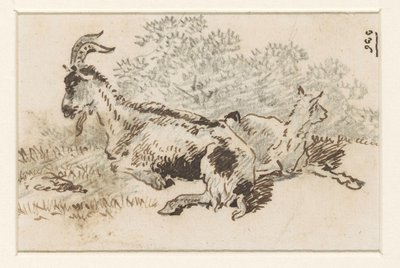 Ziege und Junges in einer Landschaft von David Alphonse de Sandoz Rollin