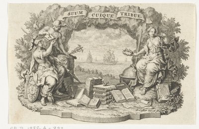 Vignette mit Merkur, Minerva und Gerechtigkeit von David Coster