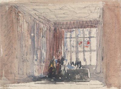 Ein Tudor-Zimmer mit Figuren, möglicherweise Hardwick Hall oder Haddon Hall von David Cox