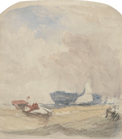 Seestudie mit Hulk, Segelboot und Ruderboot von David Cox