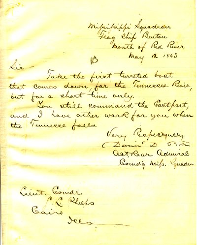 Brief von David D. Porter, U. S. S. Benton, Mündung des Red River, an Seth Ledyard Phelps, Kairo, Illinois, 12. Mai 1863 von David D. Porter