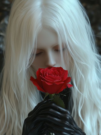 Weißes Haar Rote Rose von David Drake