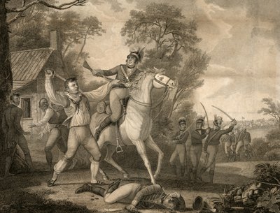 Peter Franciscos tapfere Tat mit neun von Tarletons Kavallerie in Sichtweite einer Truppe von vierhundert Männern, ca. 1814 von David Edwin
