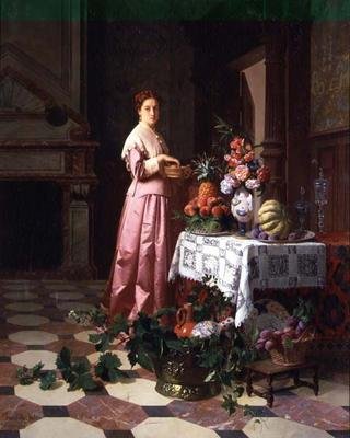Dame mit Obst und Blumen auf einem Tisch von David Emil Joseph de and Knarren P. Noter