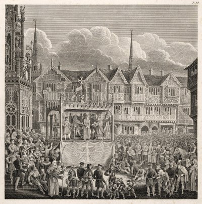 Darstellung eines Festwagens zur Zeit der Aufführung von David Gee
