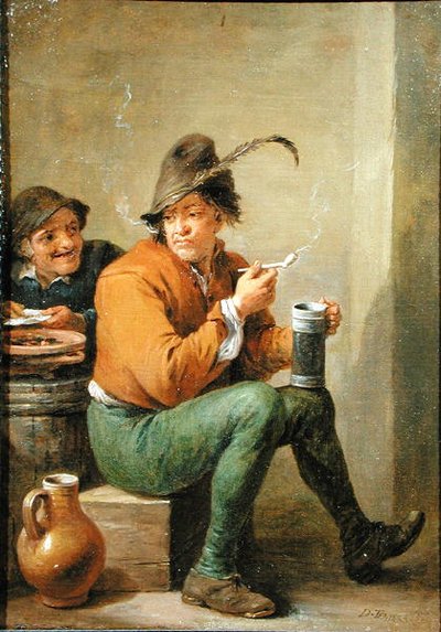 Ein Bauer mit einem Steinzeugkrug und einer Tonpfeife von David III Teniers
