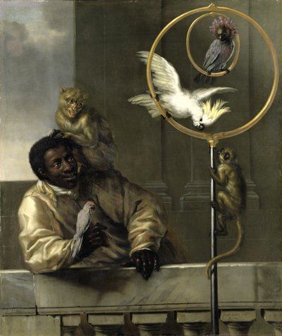 Schwarzer Mann mit Papageien und Affen, 1670 von David Klöcker Ehrenstrahl
