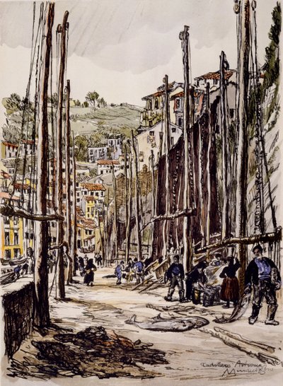 Die Thunfischfänger, Cudillero, Asturische Küste von David Muirhead Bone