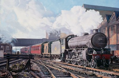 Eine Thompson B1 Klasse bewegt leere Wagen an einem kalten Februarmorgen, 1998 von David Nolan