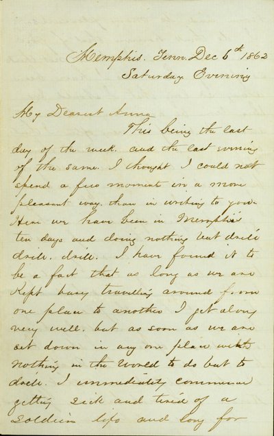 Brief von D. P. Grier, Memphis, Tenn., an Anna McKinney, 6. Dezember 1862 von David Perkins Grier